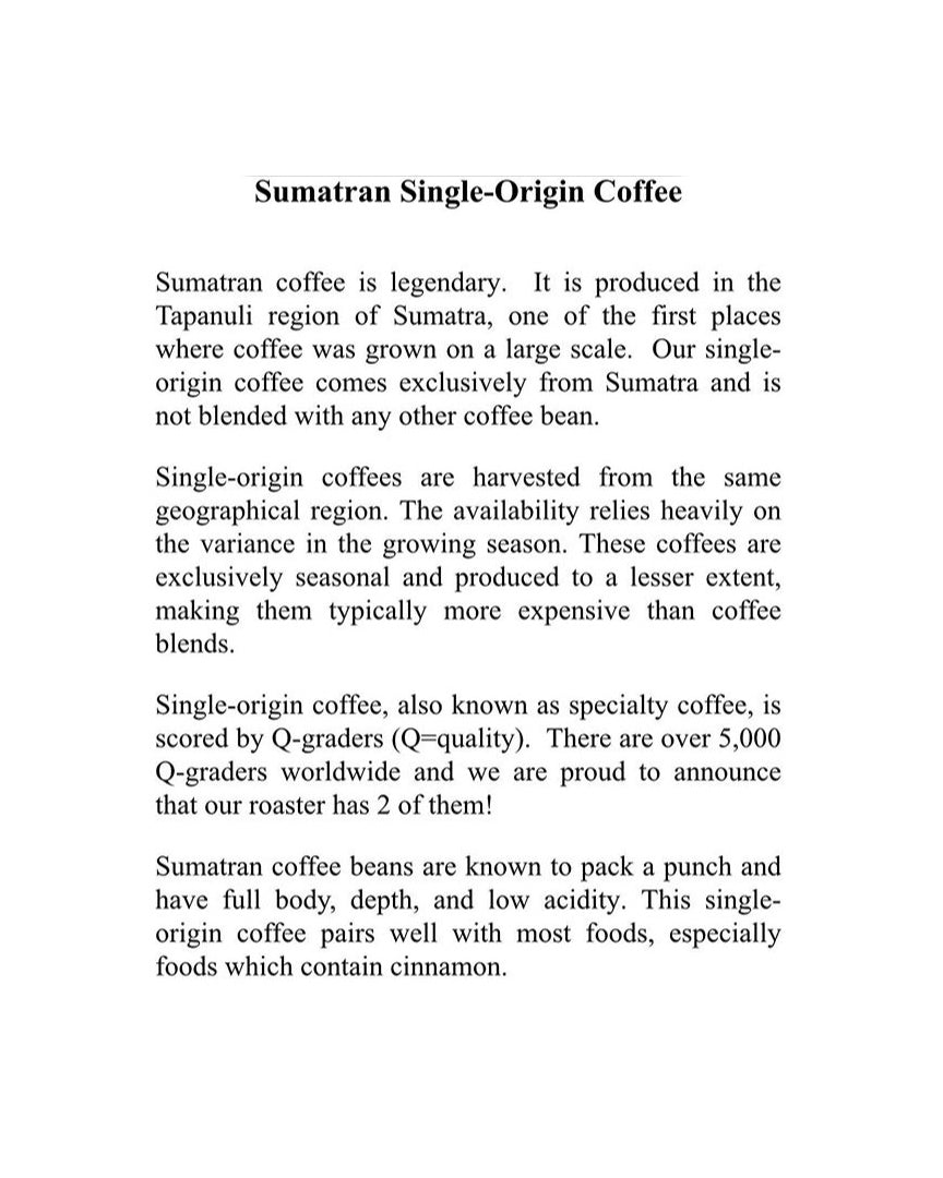 Sumatran Coffee: Single-Origin Coffee Beans from Tapanuli, Sumatra
